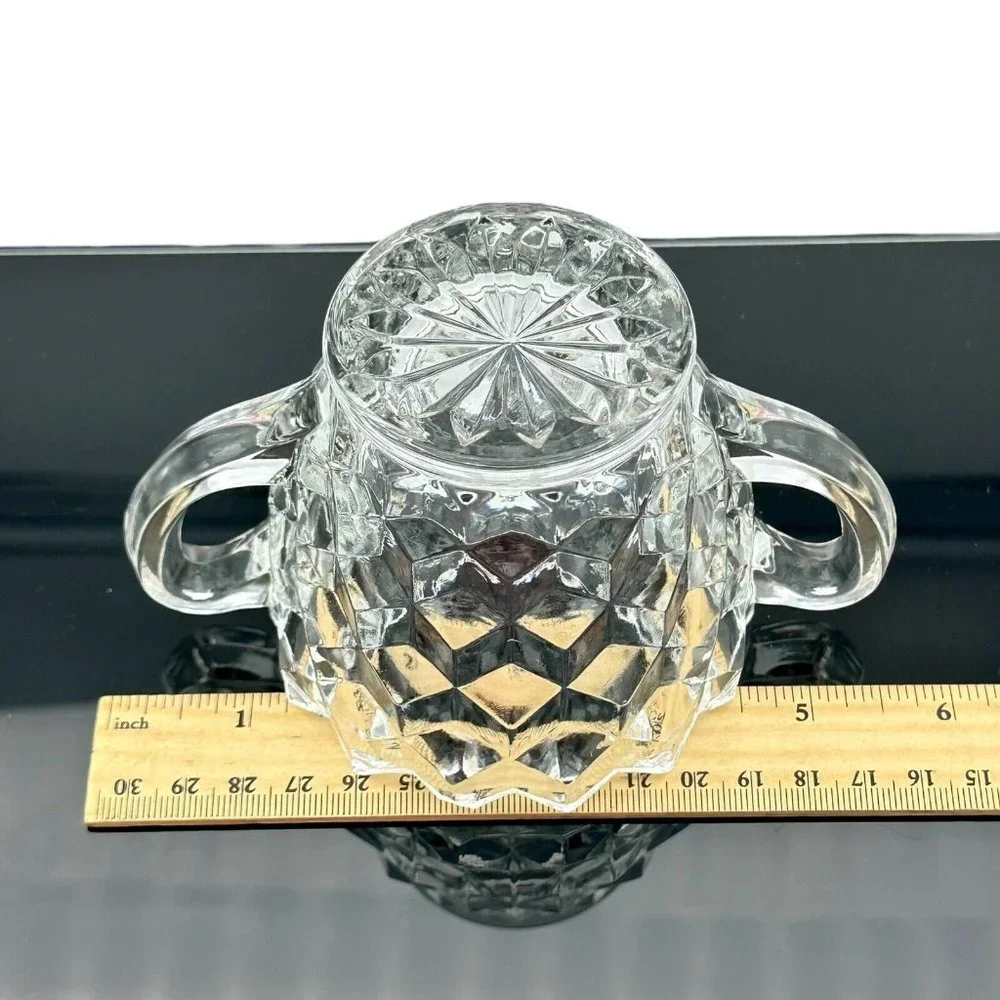 Colony Whitehall Clear Cubist Elegant Glass‎ Open Sugar Bowl Double Handle VTG